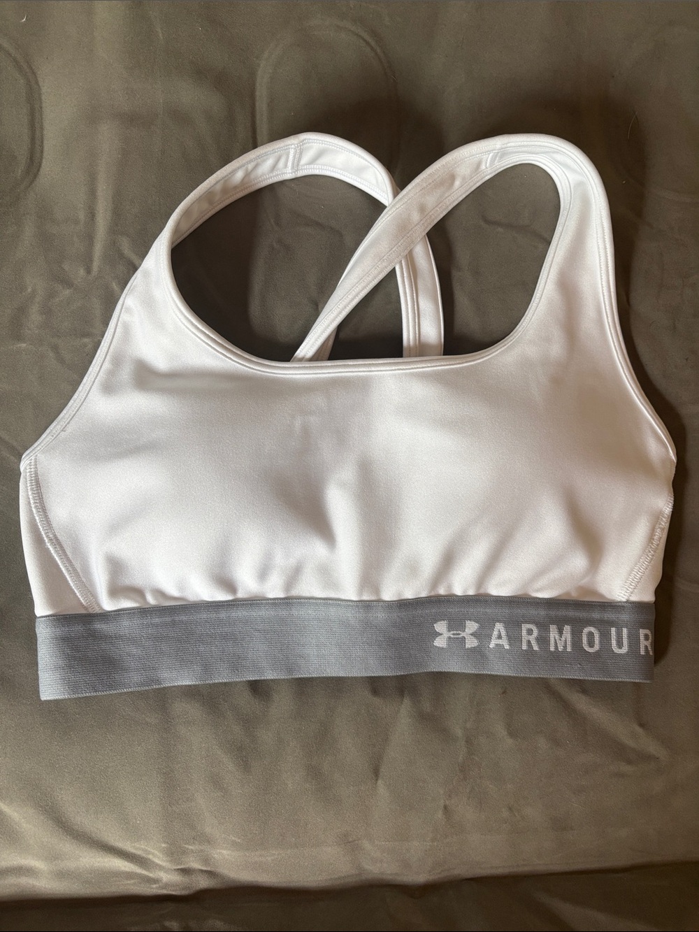 Under Armour White Sports Bra with Gray Elastic Band